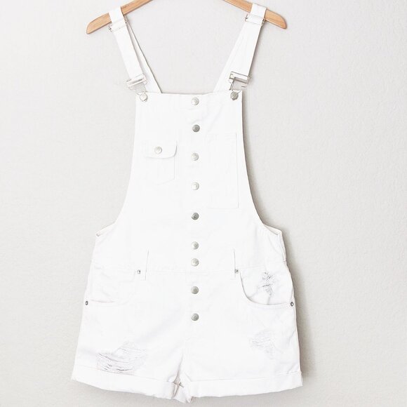 Lovers and Friends Shane Overall Shortall M Kinston White Denim Distressed $178 - Picture 5 of 16